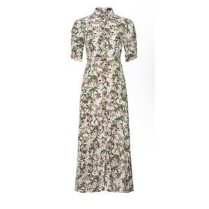 Nanette Lepore Plus Retro Hawaiian Maxi Dress White Green Size 14